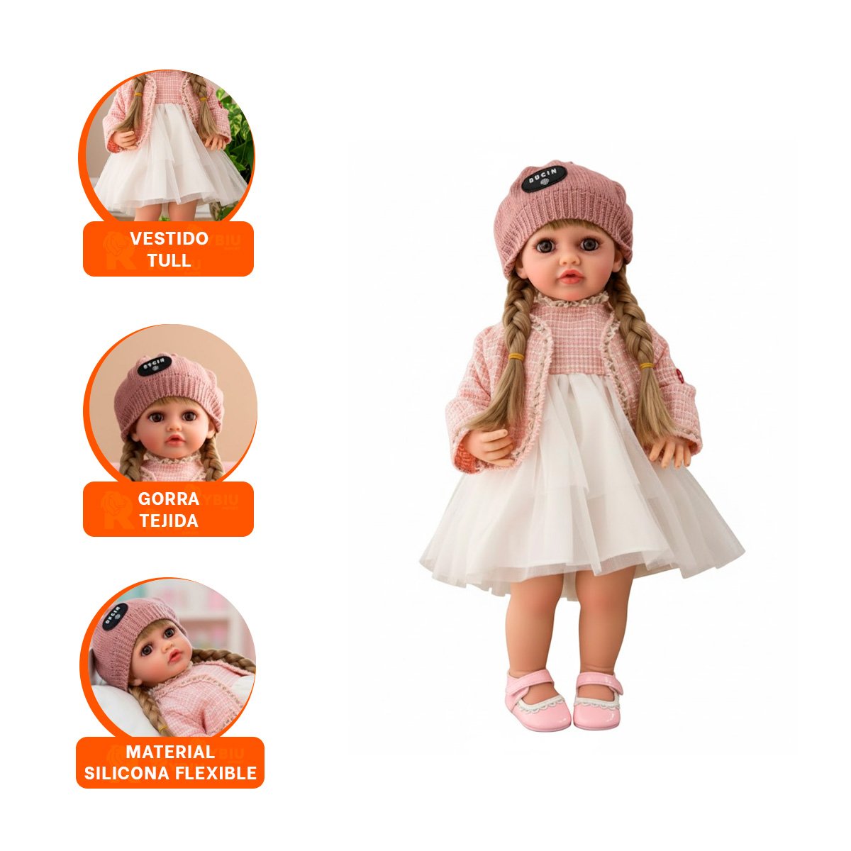 MUÑECA YESSY ROSADO PARA JUEGO INFANTIL CON VESTIDO TULL Y CHOMPA Y+LIGAS REGALO - 3