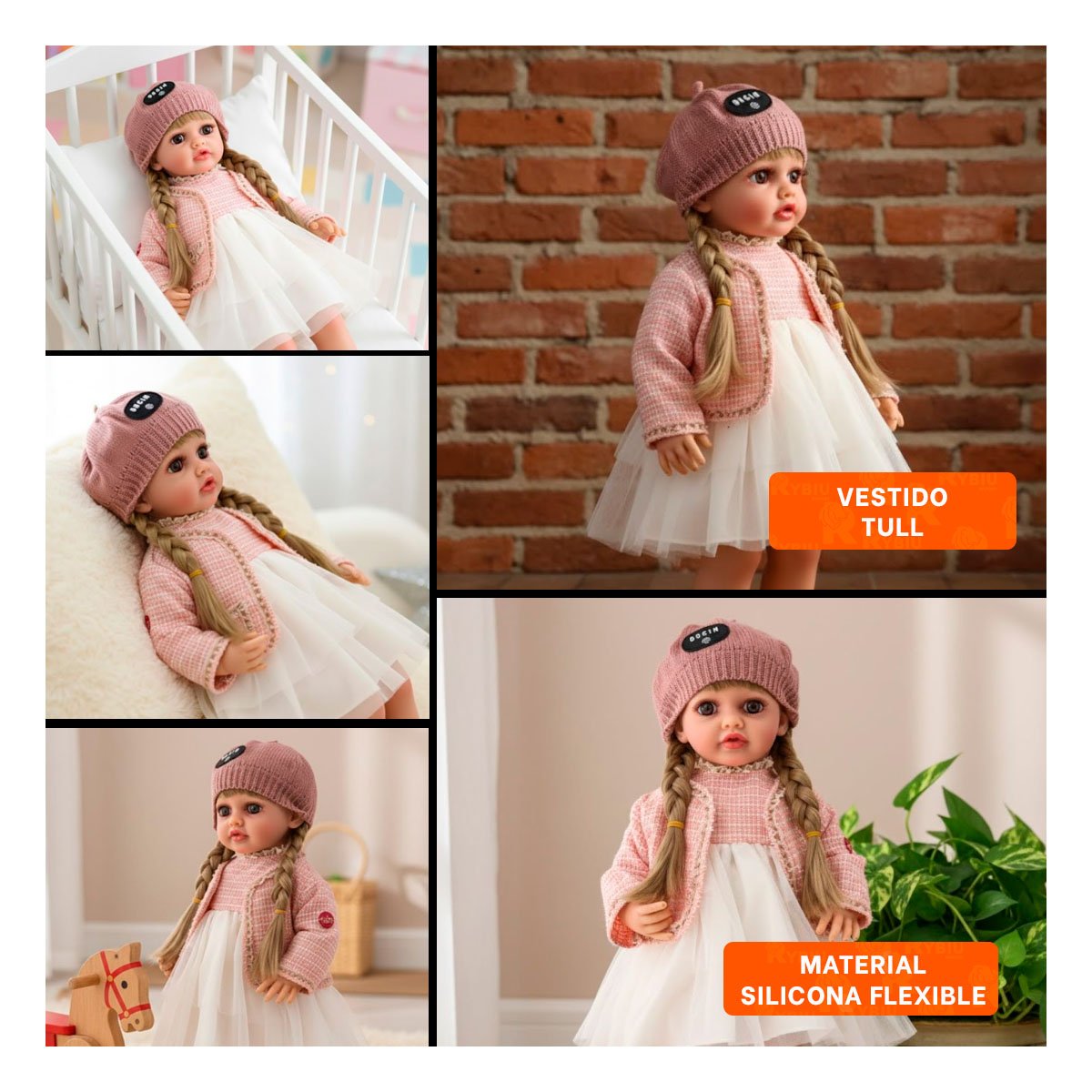 MUÑECA YESSY ROSADO PARA JUEGO INFANTIL CON VESTIDO TULL Y CHOMPA Y+LIGAS REGALO - 5