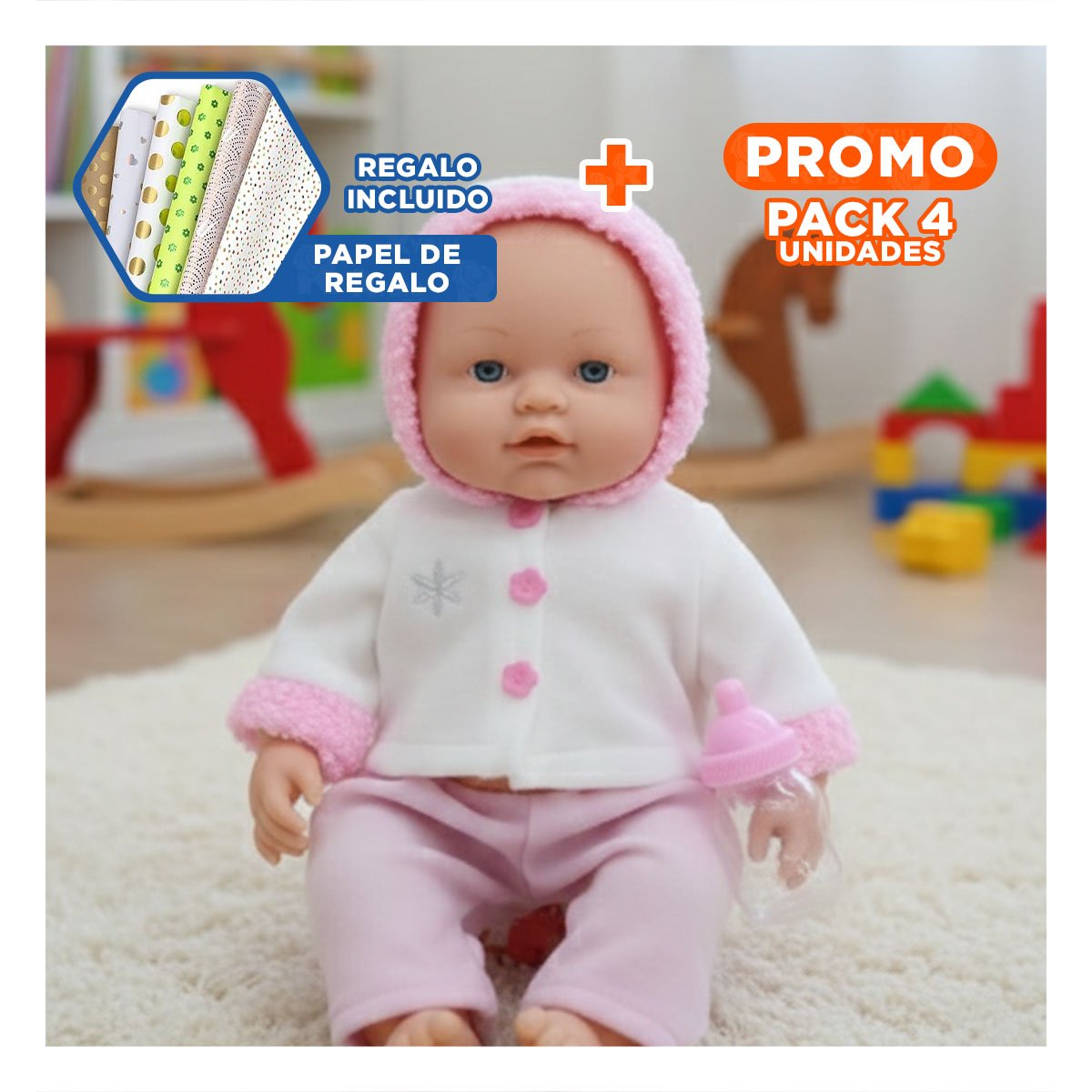 PACK4 COMPANERA SUAVE ROSADA CON CHOMPA BOTONES FLORES PARA HOGAR Y+PAPEL REGALO - 1