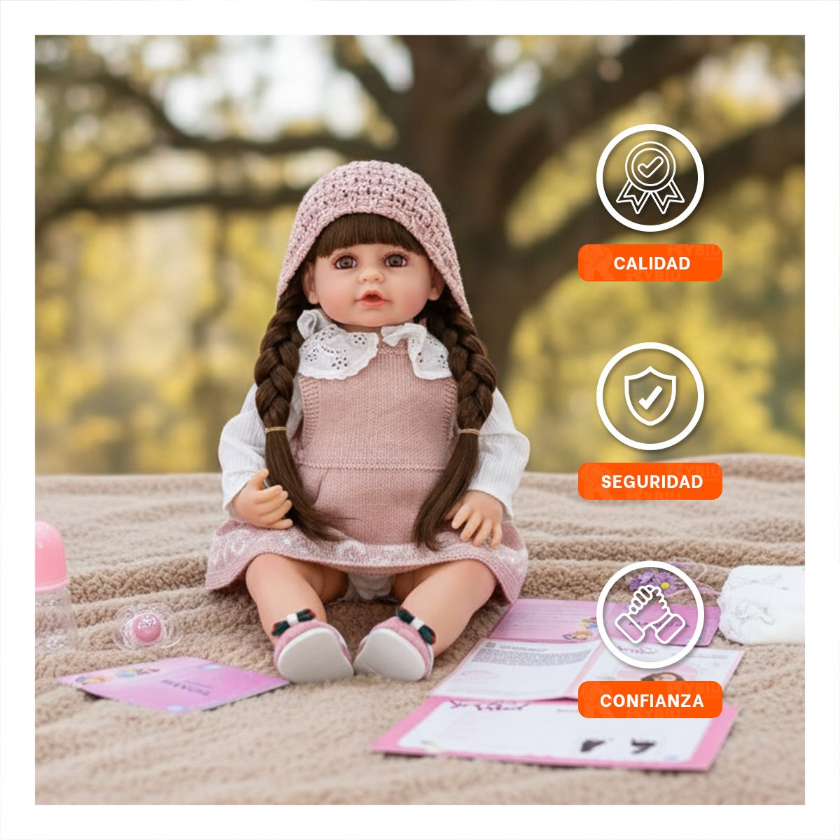 PACK2 PERSONAJE YESSY CON ROPA TEJIDA ROSADO Y GORRO PARA JUEGO CREATIVO Y+REGALO STICKER - 5