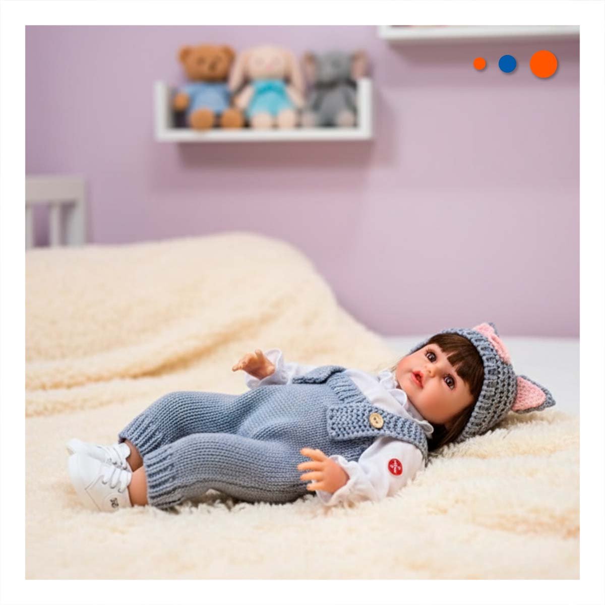 PACK2 ENCANTADORA YESSY INFANTIL 55CM CON OVEROL TEJIDO Y GORRO CELESTE Y+REGALO STICKER - 3