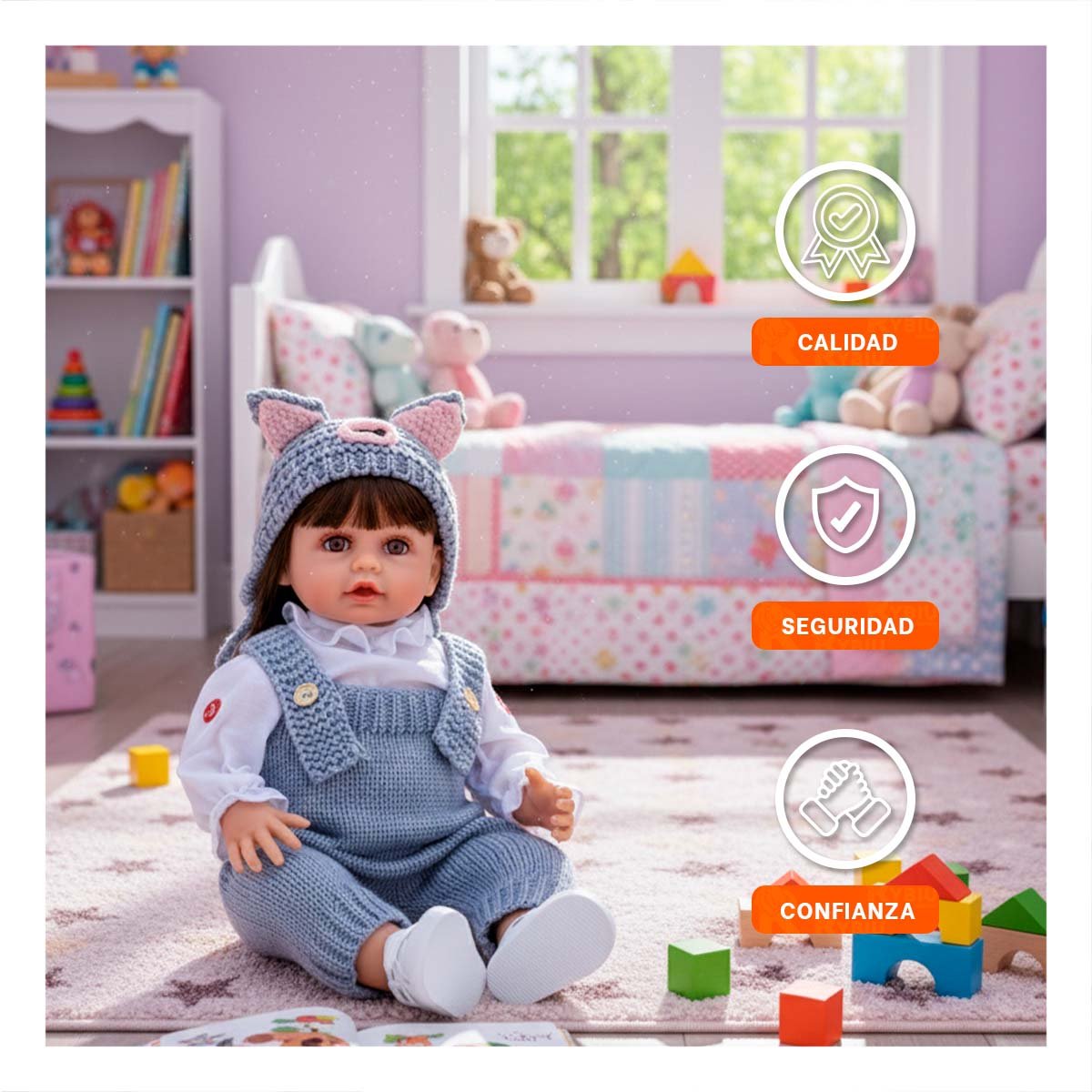 PACK2 ENCANTADORA YESSY INFANTIL 55CM CON OVEROL TEJIDO Y GORRO CELESTE Y+REGALO STICKER - 5
