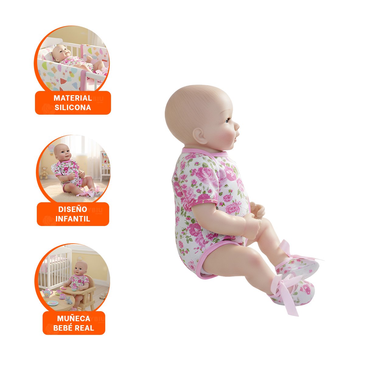 FIGURA INFANTIL REALISTA CON VESTIDO ROSADO VUELOS Y VINCHA PUNTITOS TEXTURA SUAVE - 3
