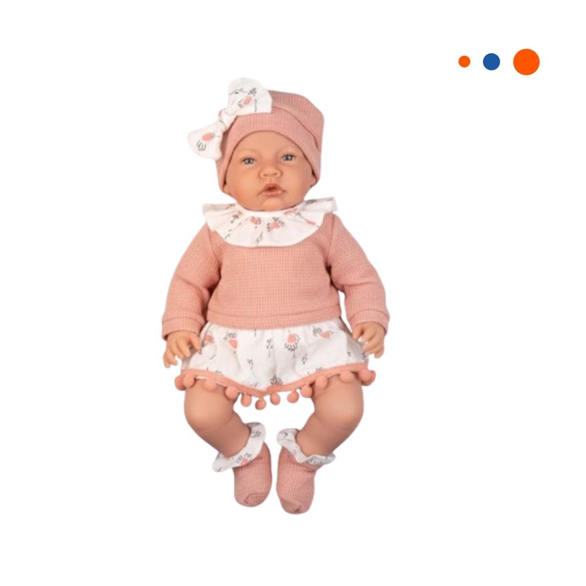 BEBE DE JUEGO KIKI BABY 42CM ROPA ROSADO POLO SHORT Y GORRO Y+REGALO STICKER - 3