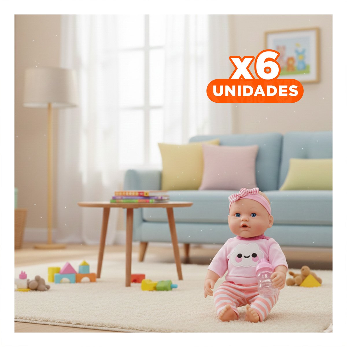 PACK6 AMIGA SUAVE ROSADA CON CHOMPA NUBE Y PANTALON RAYAS PARA BEBE CASA Y+REGALO STICKER - 1