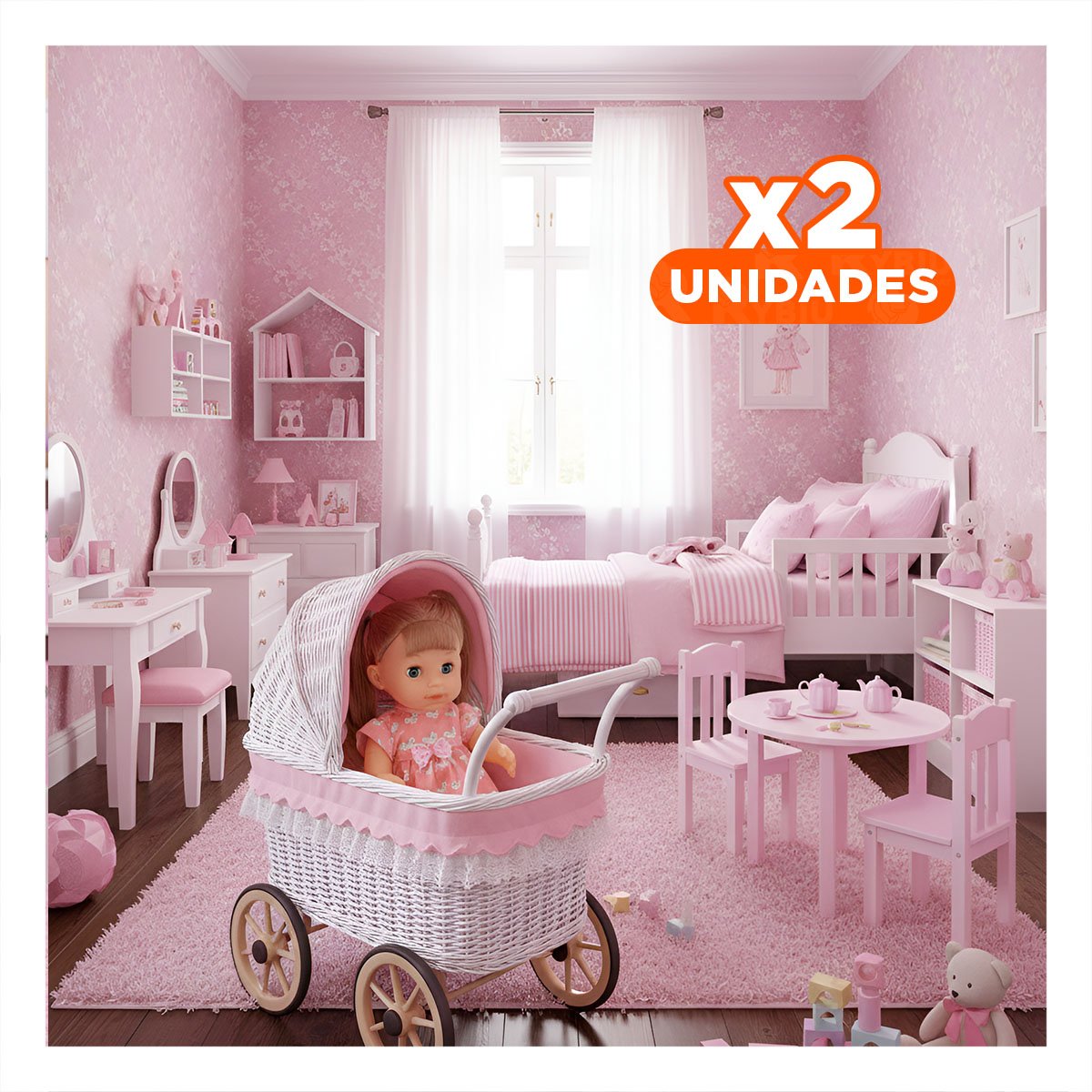 PACK2 ACCESORIO ROSADO CON VESTIDO MARIPOSAS BIBERON Y SONAJA DECORACION HOGAR Y+REGALO STICKER - 1