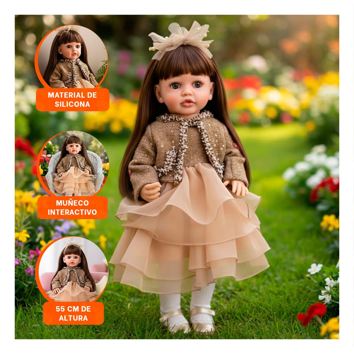 PACK2 FIGURA YESSY CON ATUENDO MARRON INFANTIL DE INSPIRACION CLASICA 55CM Y+PAPEL REGALO - 5