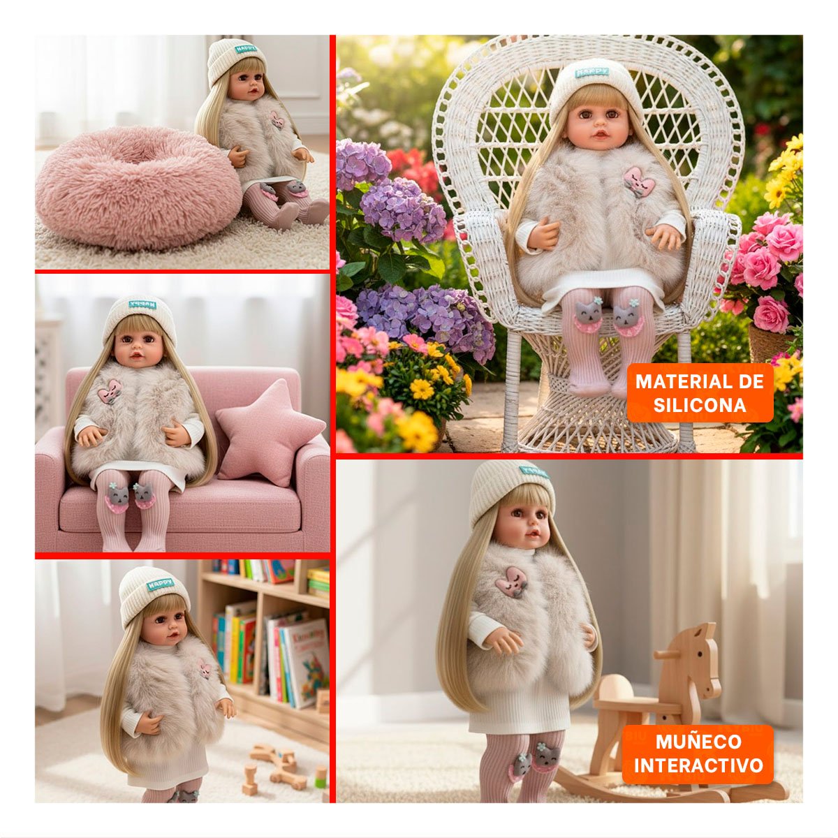 AMIGA YESSY CON ROPA INFANTIL BLANCA CHALECO DE PELUCHE 55CM Y+POST IT - 1