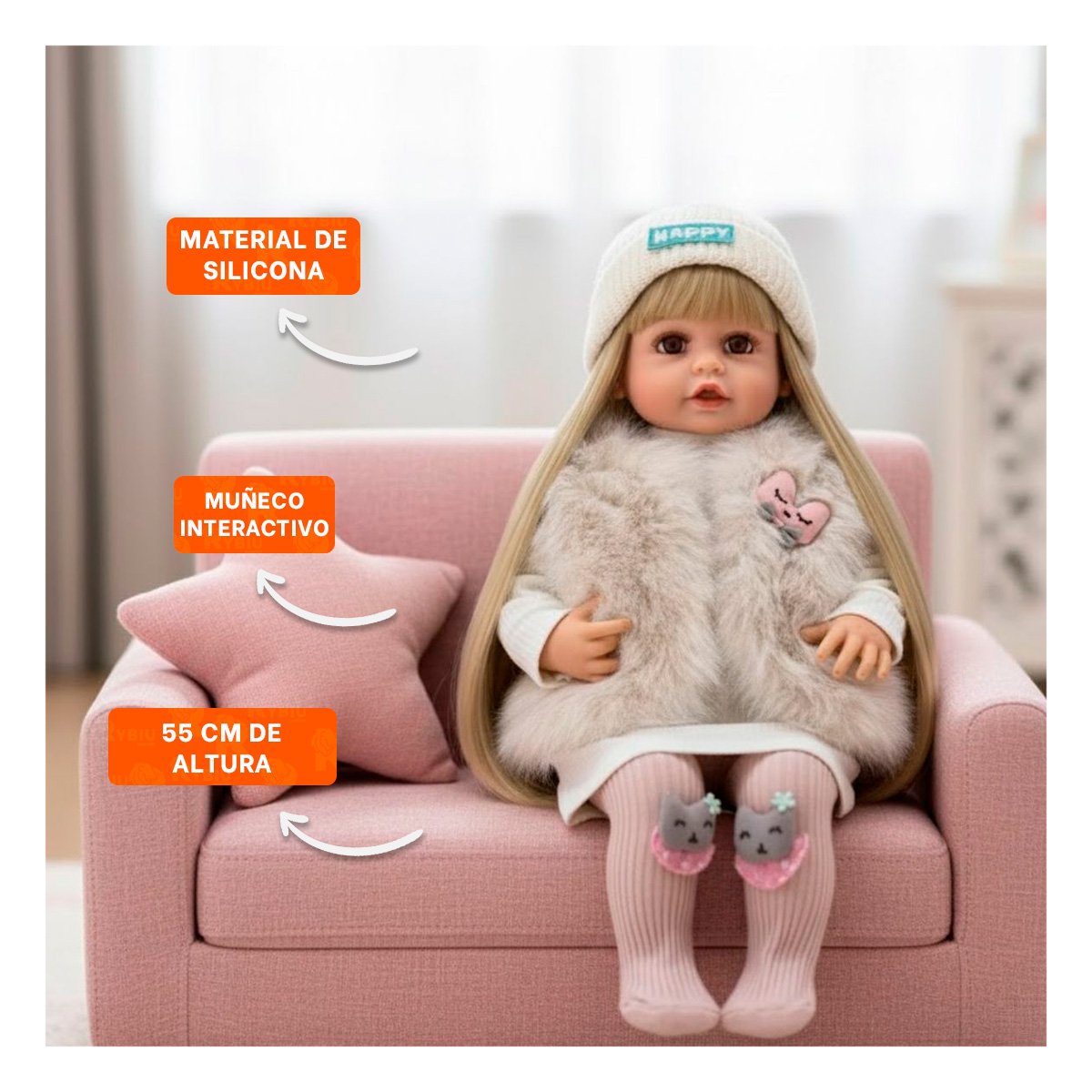 AMIGA YESSY CON ROPA INFANTIL BLANCA CHALECO DE PELUCHE 55CM Y+POST IT - 2