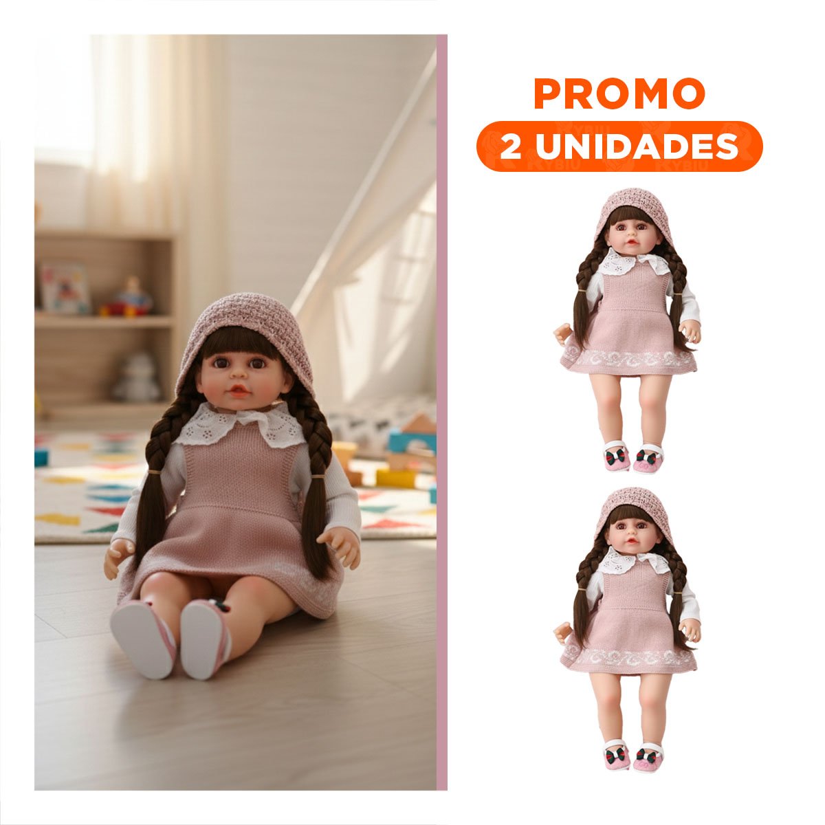 PACK2 PERSONAJE YESSY CON VESTIDO TEJIDO ROSADO Y GORRO PARA JUEGOS DE IMAGINACION - 1