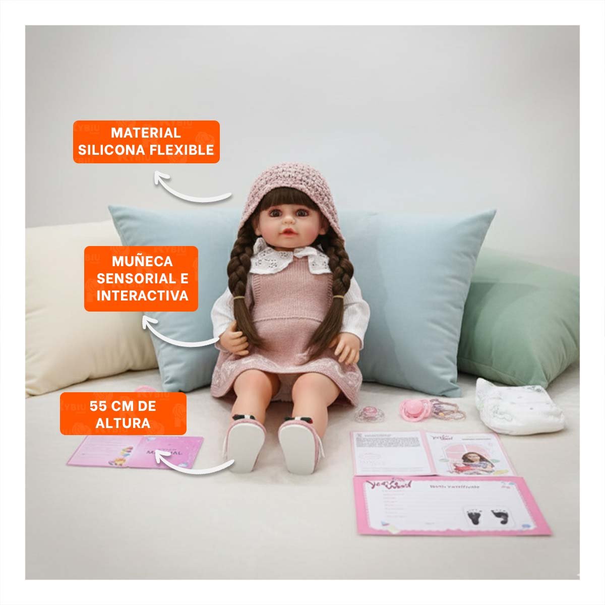 PACK2 PERSONAJE YESSY CON VESTIDO TEJIDO ROSADO Y GORRO PARA JUEGOS DE IMAGINACION - 5