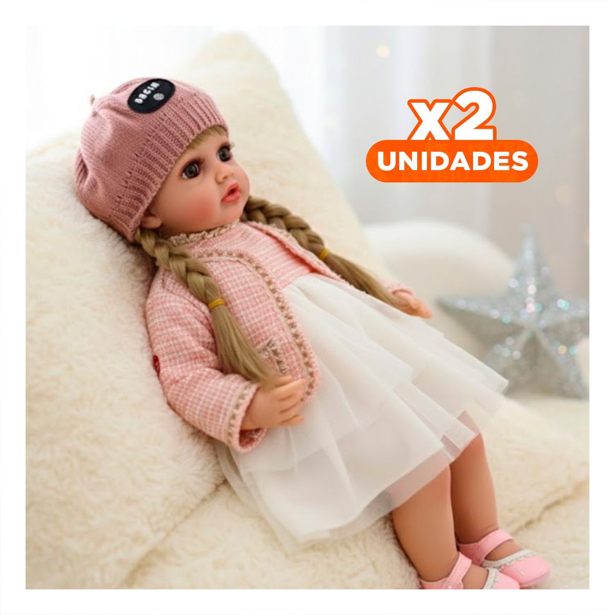 PACK2 PERSONAJE INFANTIL YESSY GRANDE ROSADO 55CM CON CONJUNTO ELEGANTE Y+REGALO STICKER - 1