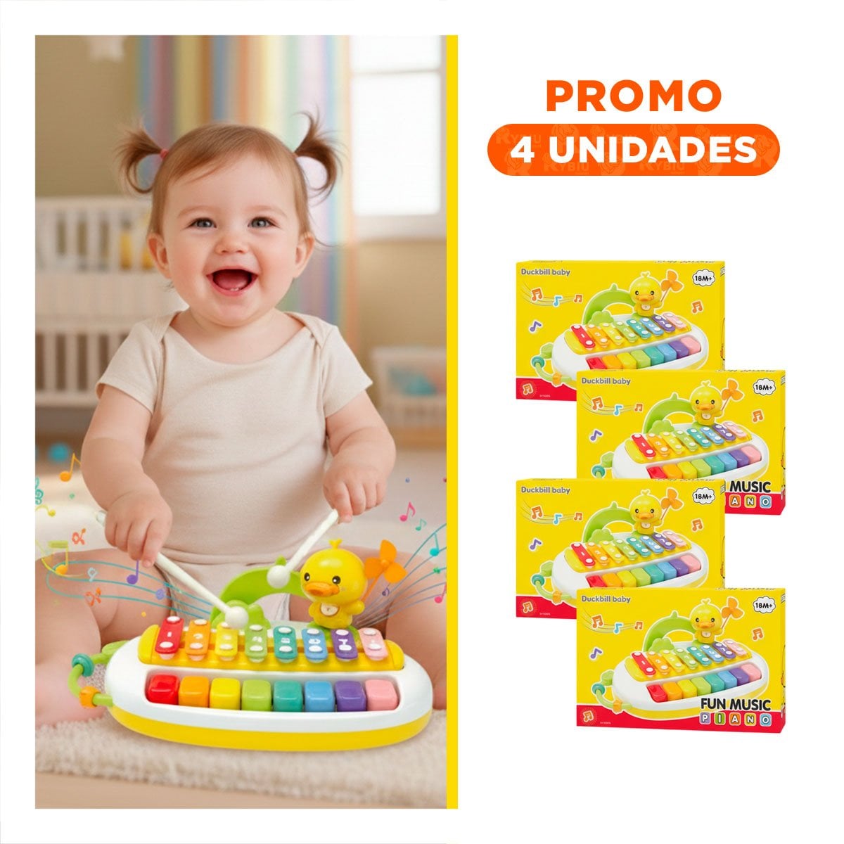 PACK4 LINEA MUSICAL XILOFONO CON FIGURA DE PATO PARA JUEGO SENSORIAL Y+REGALO STICKER - 1