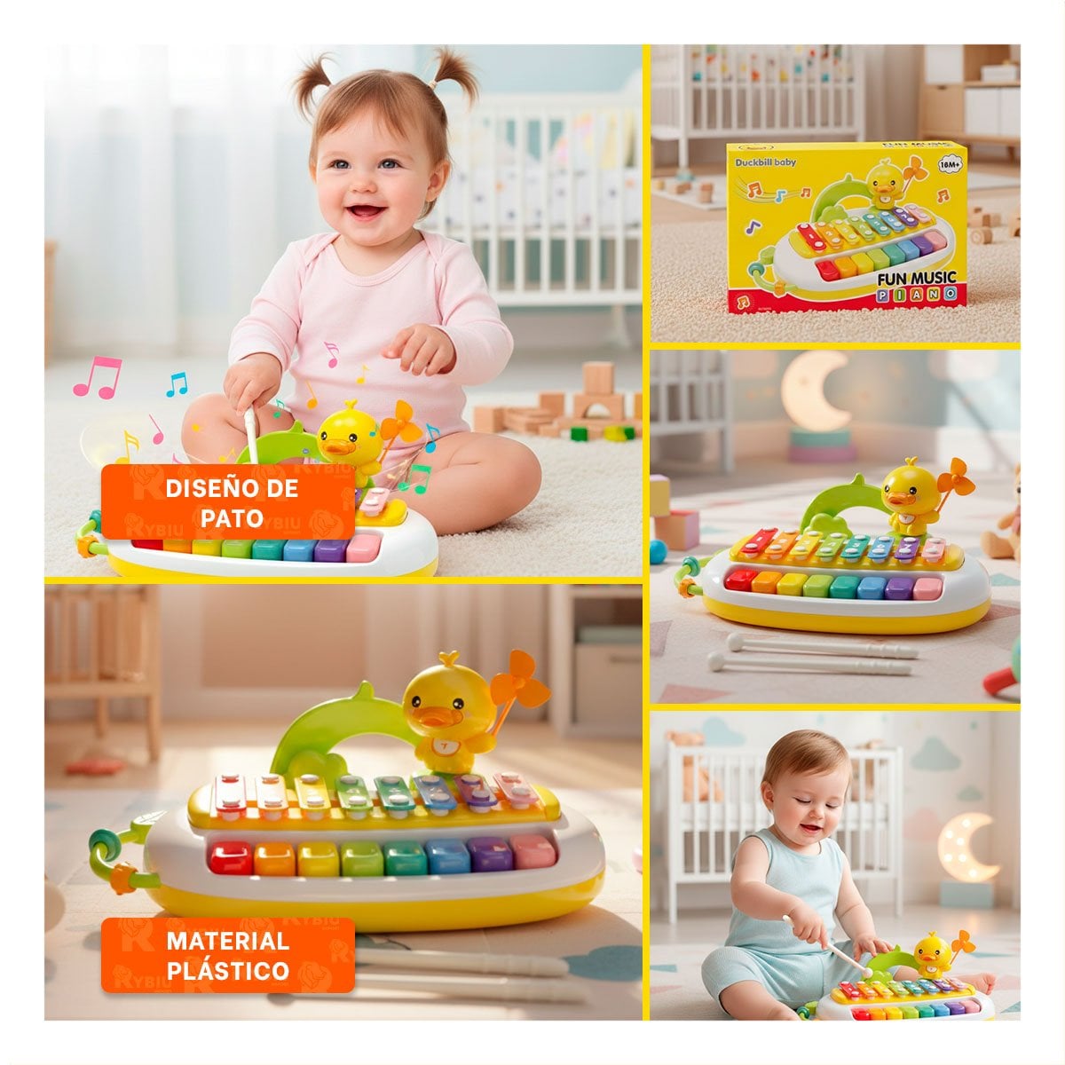 PACK4 LINEA MUSICAL XILOFONO CON FIGURA DE PATO PARA JUEGO SENSORIAL Y+REGALO STICKER - 2