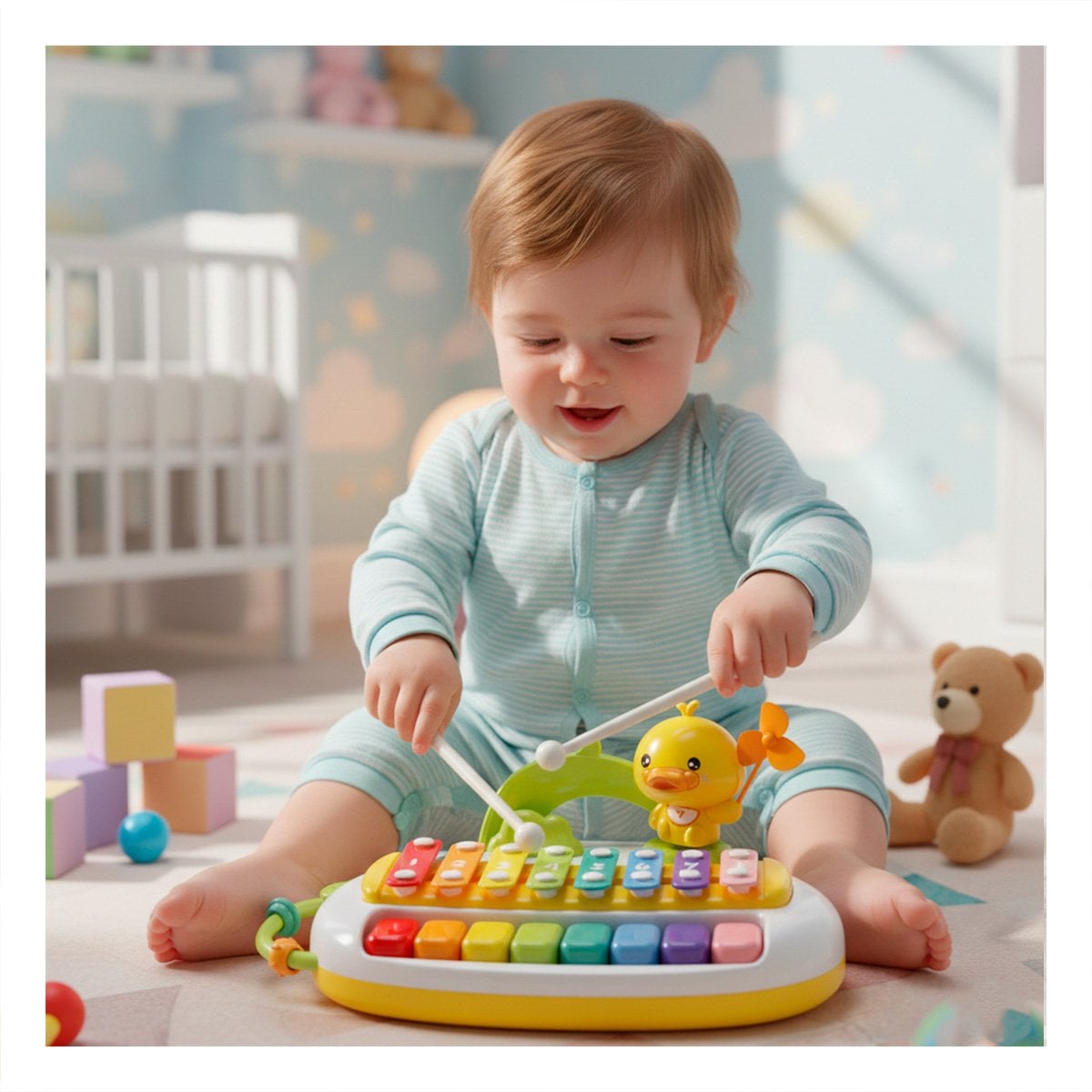 PACK4 LINEA MUSICAL XILOFONO CON FIGURA DE PATO PARA JUEGO SENSORIAL Y+REGALO STICKER - 3