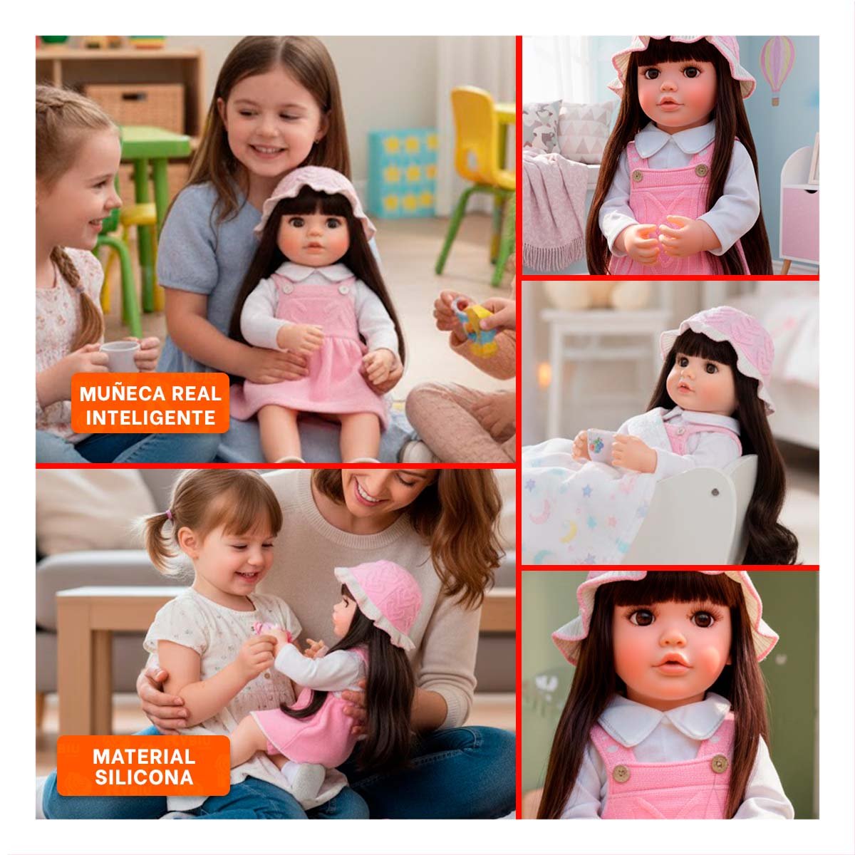 BEBE INFANTIL INTERACTIVO CON VESTIMENTA OVEROL Y SOMBRERO TEJIDO ROSADO 55CM Y+POST IT - 5