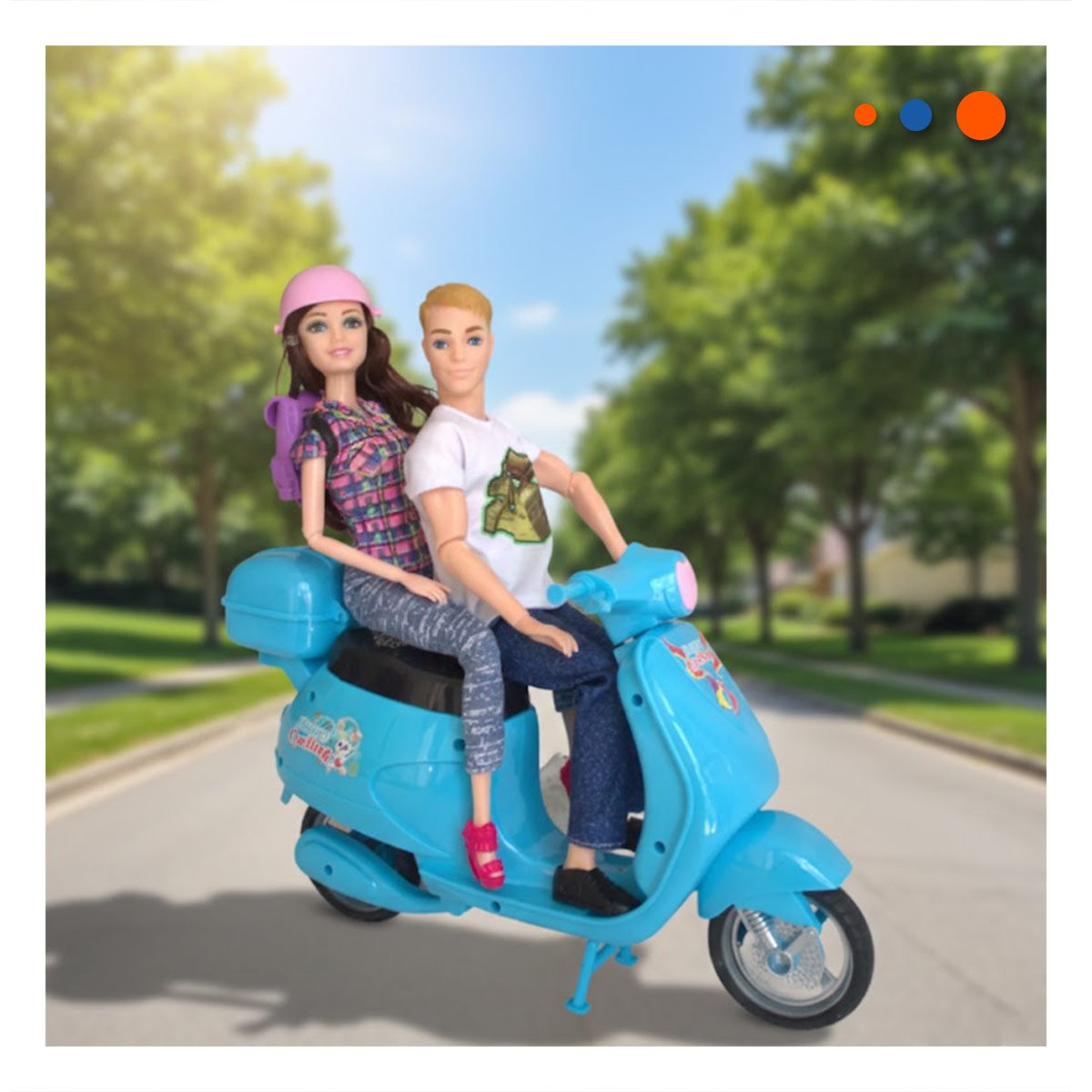 PACK6 ESTILOS DECORATIVOS PAREJA EN MOTO CON MOCHILA Y CASCO CELESTE REGALO Y+REGALO STICKER - 5