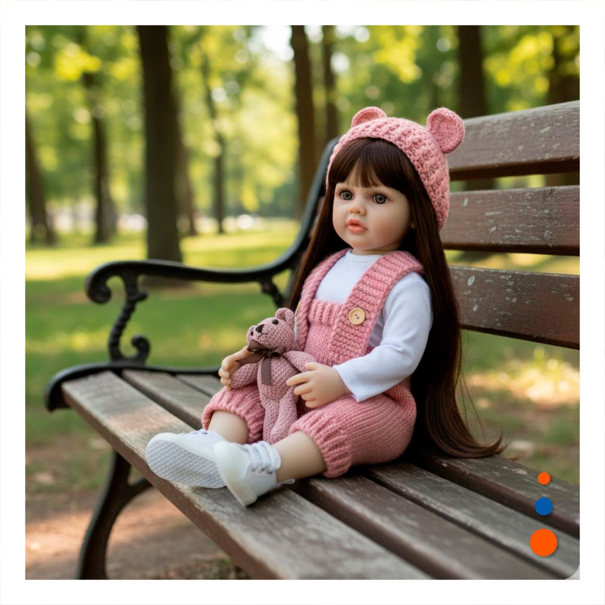 BEBE SENSORIAL DE JUEGO CON OVEROL TEJIDO Y GORRO OREJITAS EN 55CM ROSADO Y+LIGAS REGALO - 1