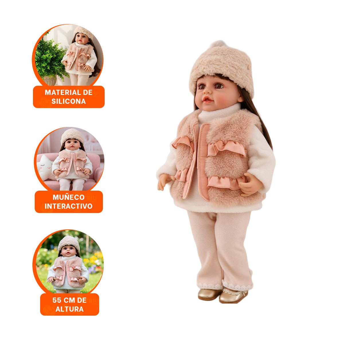 MODELO YESSY 55CM CON VESTUARIO INFANTIL BEIGE Y ESTILO REFINADO - 3