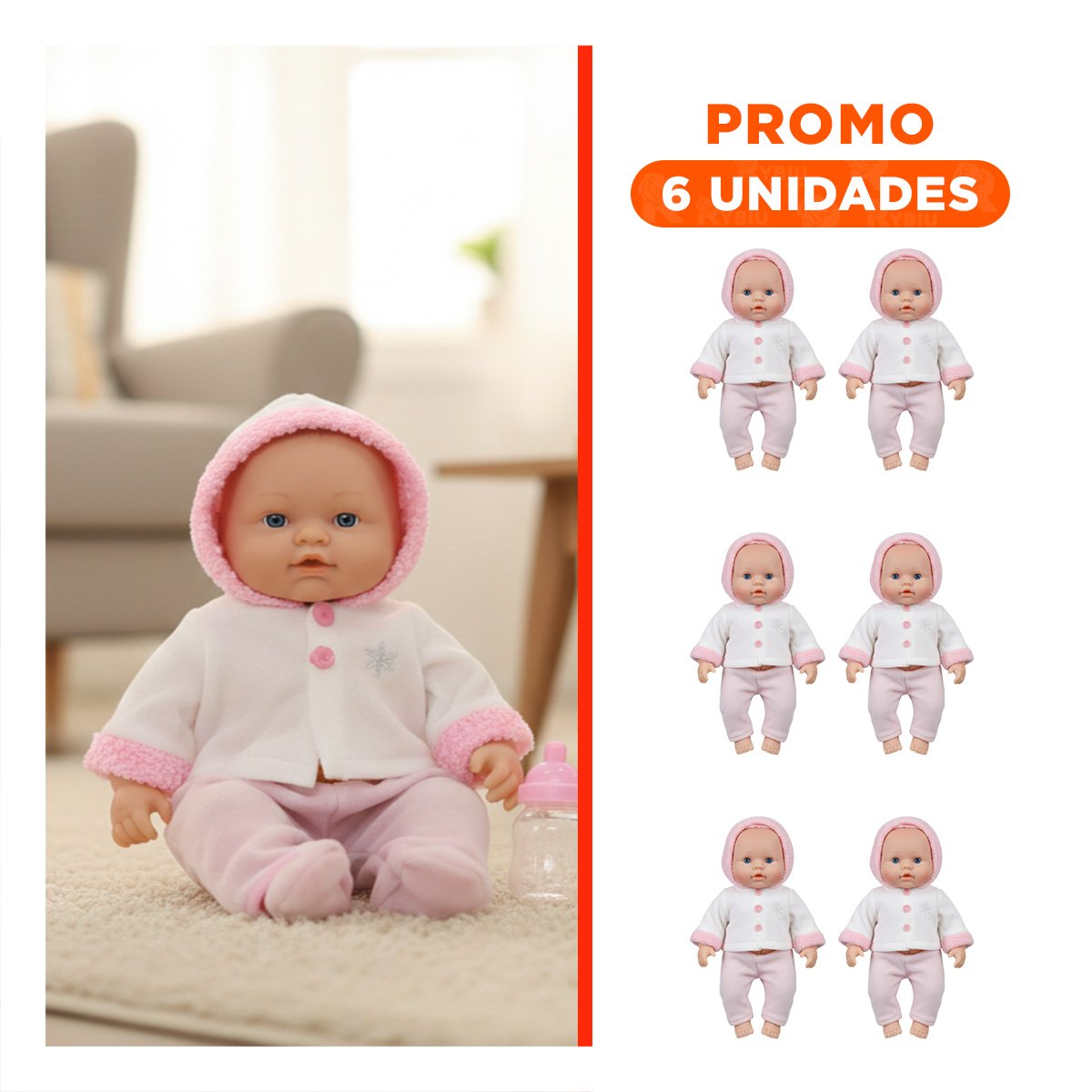 PACK6 PERSONAJE ROSADO CON CHOMPA BOTONES FLORES PARA HOGAR - 1