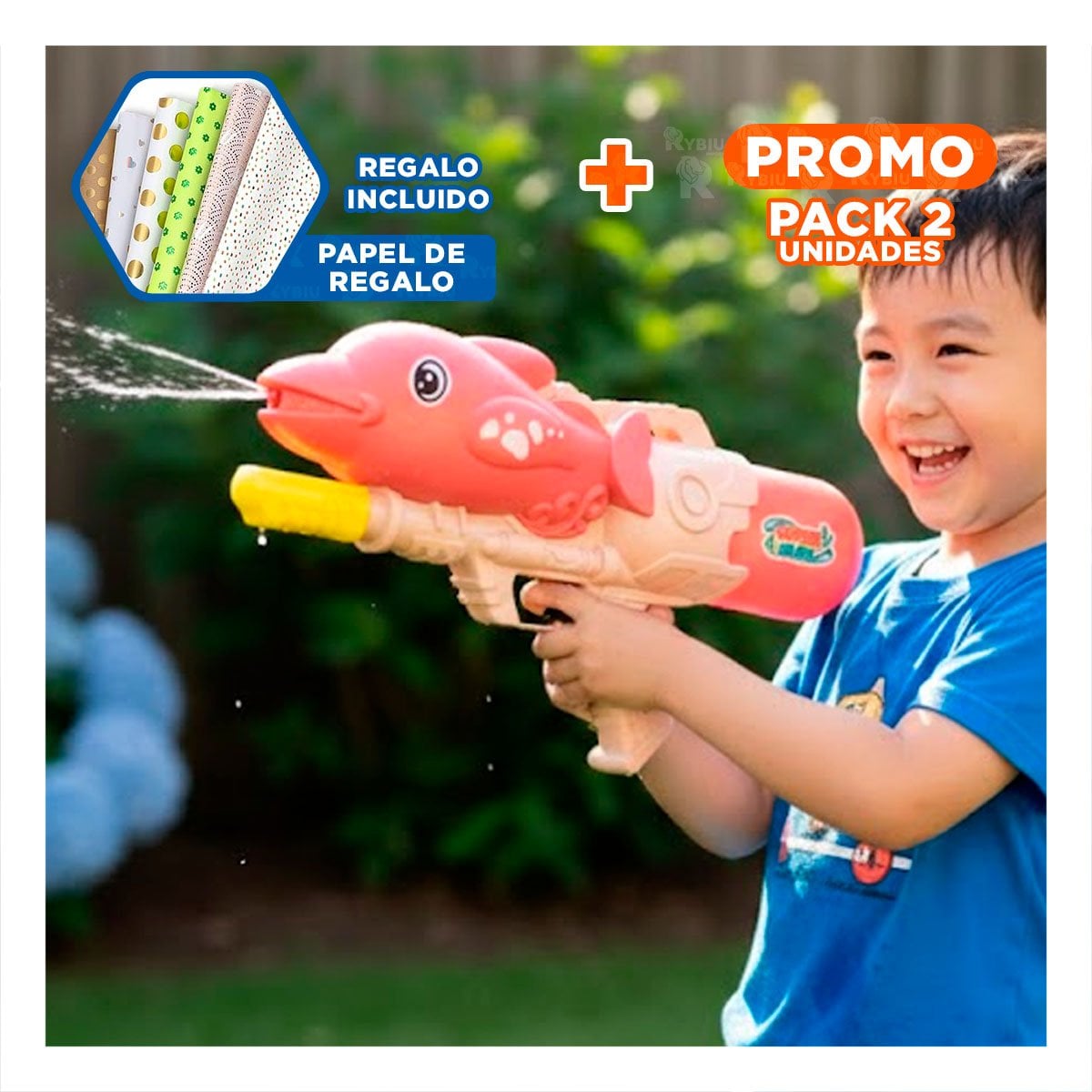 PACK2 FORMATO DE AGUA CON FORMA DE DELFIN ROSADO PARA JUEGOS EN CASA Y+PAPEL REGALO - 1