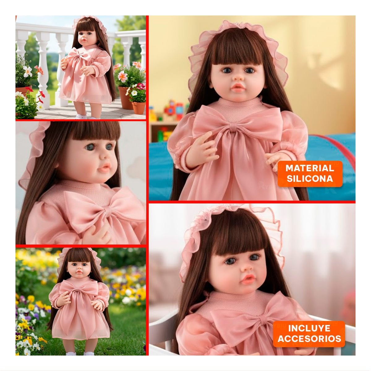 JUGUETE REAL INTELIGENTE INFANTIL CON VESTIDO LAZO Y GORRO DE TULL ROSADO 55CM Y+POST IT - 1