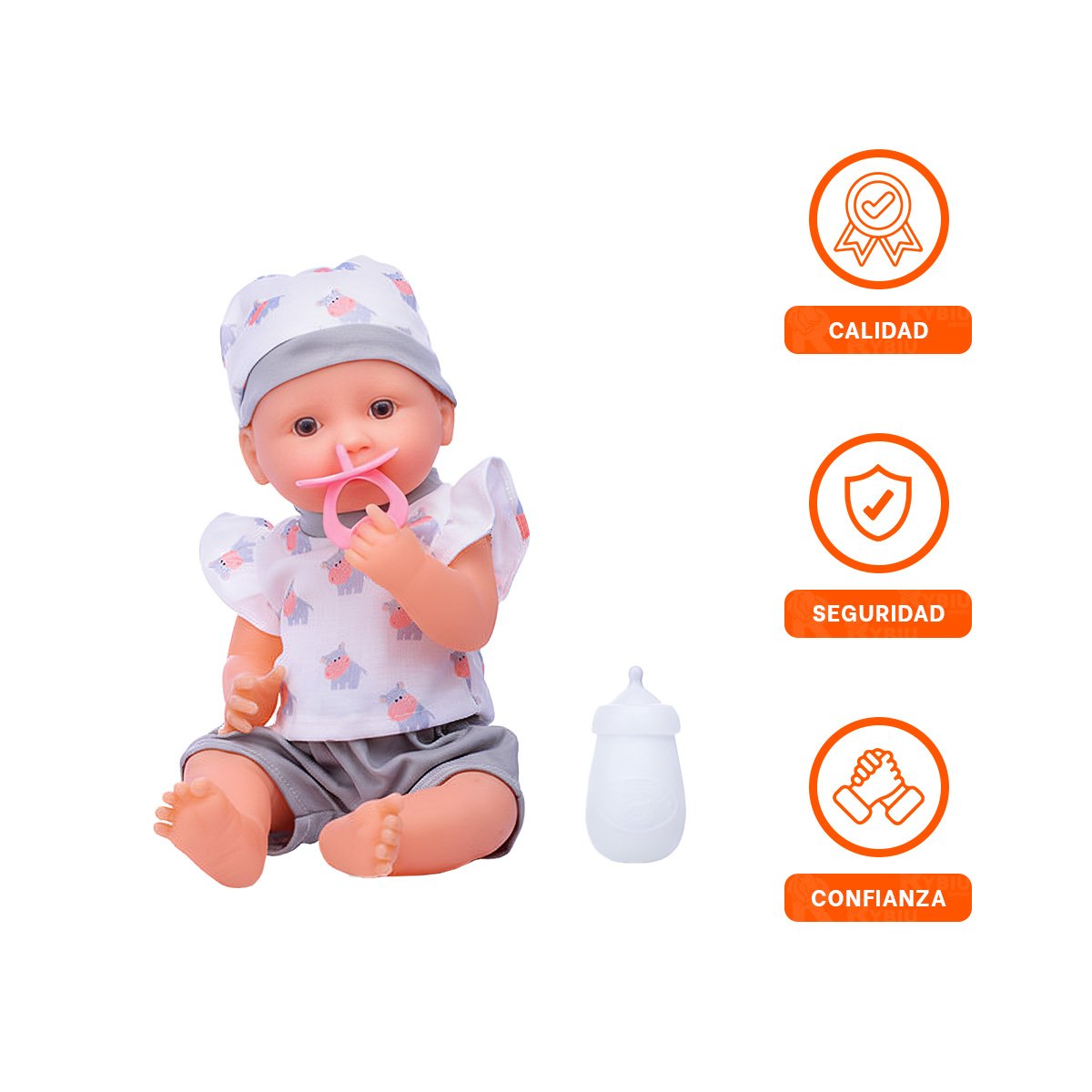 PACK6 MUÑECA HIPOPOTAMO DECORATIVA CON ROPITA Y ACCESORIOS PARA BEBES Y+REGALO STICKER - 2