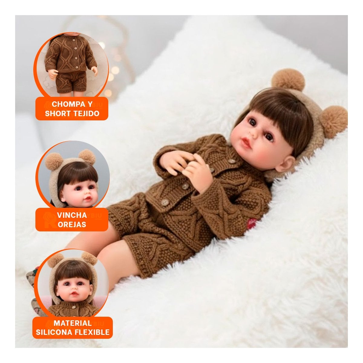 FIGURA YESSY MUNECA ESTILO TEJIDO CON CHOMPA SHORT Y VINCHA OREJAS 55CM Y+LIGAS REGALO - 2