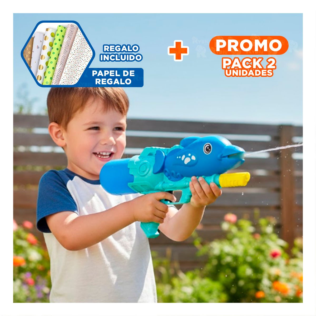 PACK2 DISPARADOR DE VERANO DELFIN AZUL PARA ACTIVIDADES AL AIRE LIBRE Y+PAPEL REGALO - 1