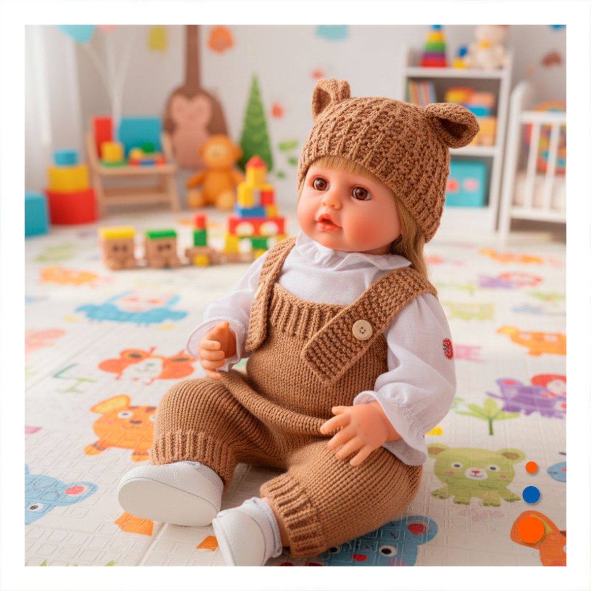 BEBE YESSY 55CM CON ATUENDO TEJIDO MARRON Y GORRO OREJITAS PARA JUEGO CREATIVO Y+LIGAS REGALO - 1
