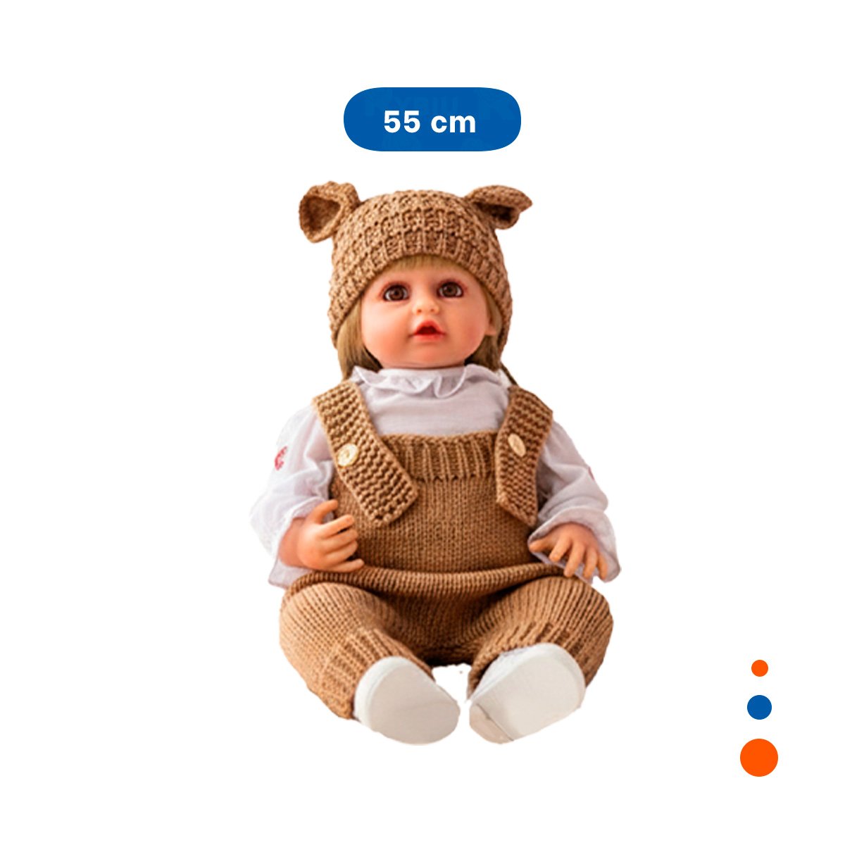 BEBE YESSY 55CM CON ATUENDO TEJIDO MARRON Y GORRO OREJITAS PARA JUEGO CREATIVO Y+LIGAS REGALO - 4