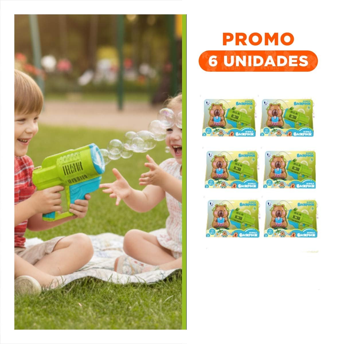 PACK6 MAQUINA DE BURBUJAS CON MOCHILA PORTATIL FIGURA ANIMAL VERDE CLARO - 1