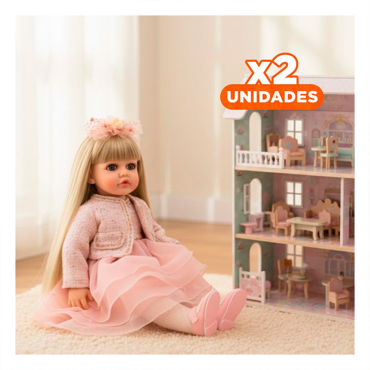 PACK2 FIGURA YESSY 55CM ESTILO INFANTIL CON VESTIMENTA ROSADA Y IMAGEN SUAVE Y+REGALO STICKER - 1
