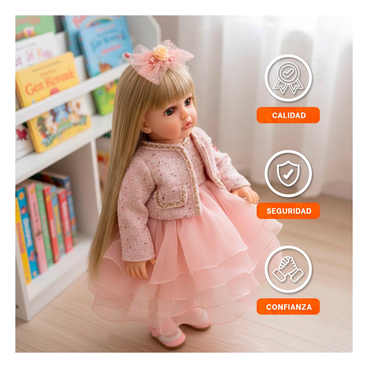 PACK2 FIGURA YESSY 55CM ESTILO INFANTIL CON VESTIMENTA ROSADA Y IMAGEN SUAVE Y+REGALO STICKER - 5