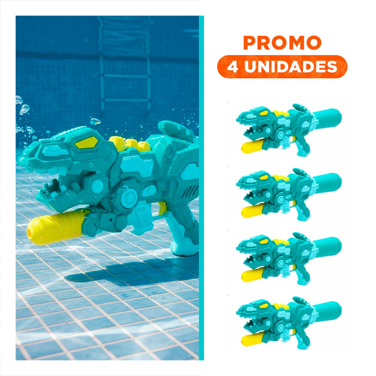 PACK4 PULVERIZADOR RECREATIVO DINOSAURIO VERDE PARA JUEGOS DE VERANO Y+REGALO STICKER - 1