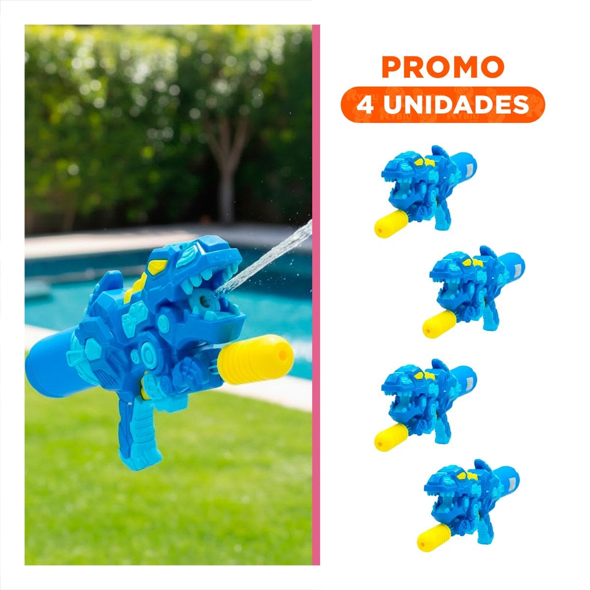 PACK4 PULVERIZADOR DE JUEGO DINOSAURIO AZUL PARA JUEGOS REFRESCANTES EN CASA Y+REGALO STICKER - 1
