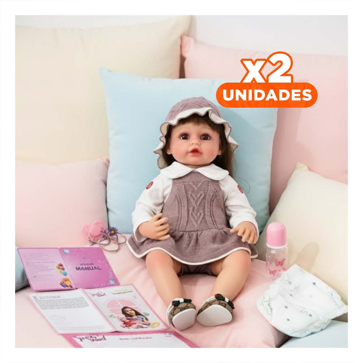 PACK2 PRENDA TEJIDA PARA BEBE EN PALO ROSA CON SHORT Y GORRO INFANTIL Y+REGALO STICKER - 1