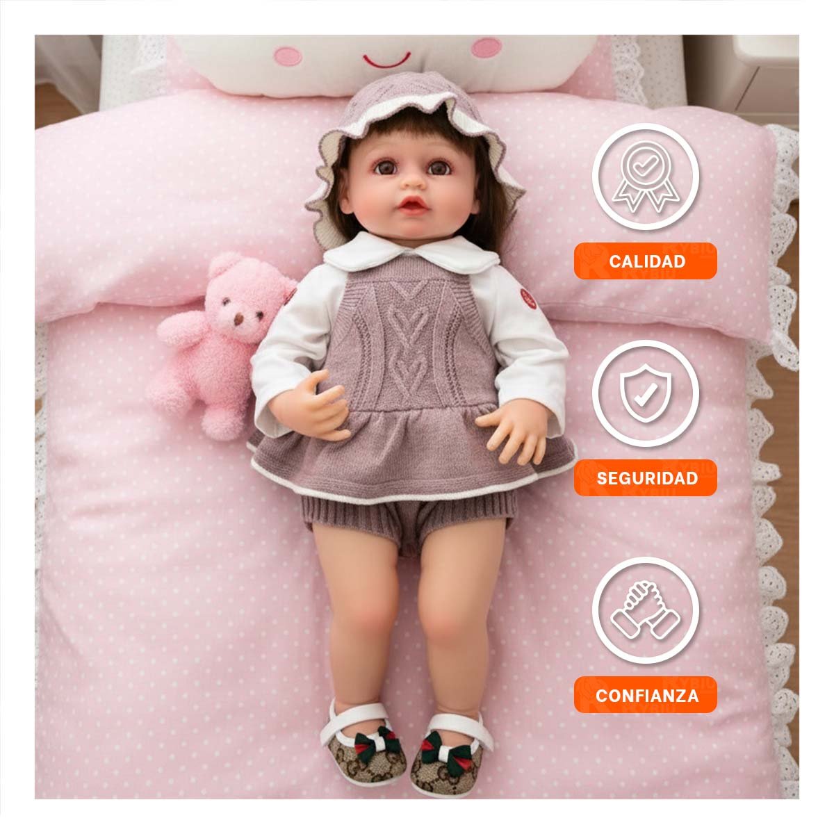 PACK2 PRENDA TEJIDA PARA BEBE EN PALO ROSA CON SHORT Y GORRO INFANTIL Y+REGALO STICKER - 5
