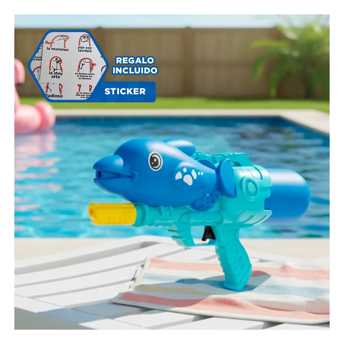CHORRO PARA AGUA DELFIN AZUL PARA JUEGOS AL AIRE LIBRE EN DIAS DE SOL Y+REGALO STICKER - 1