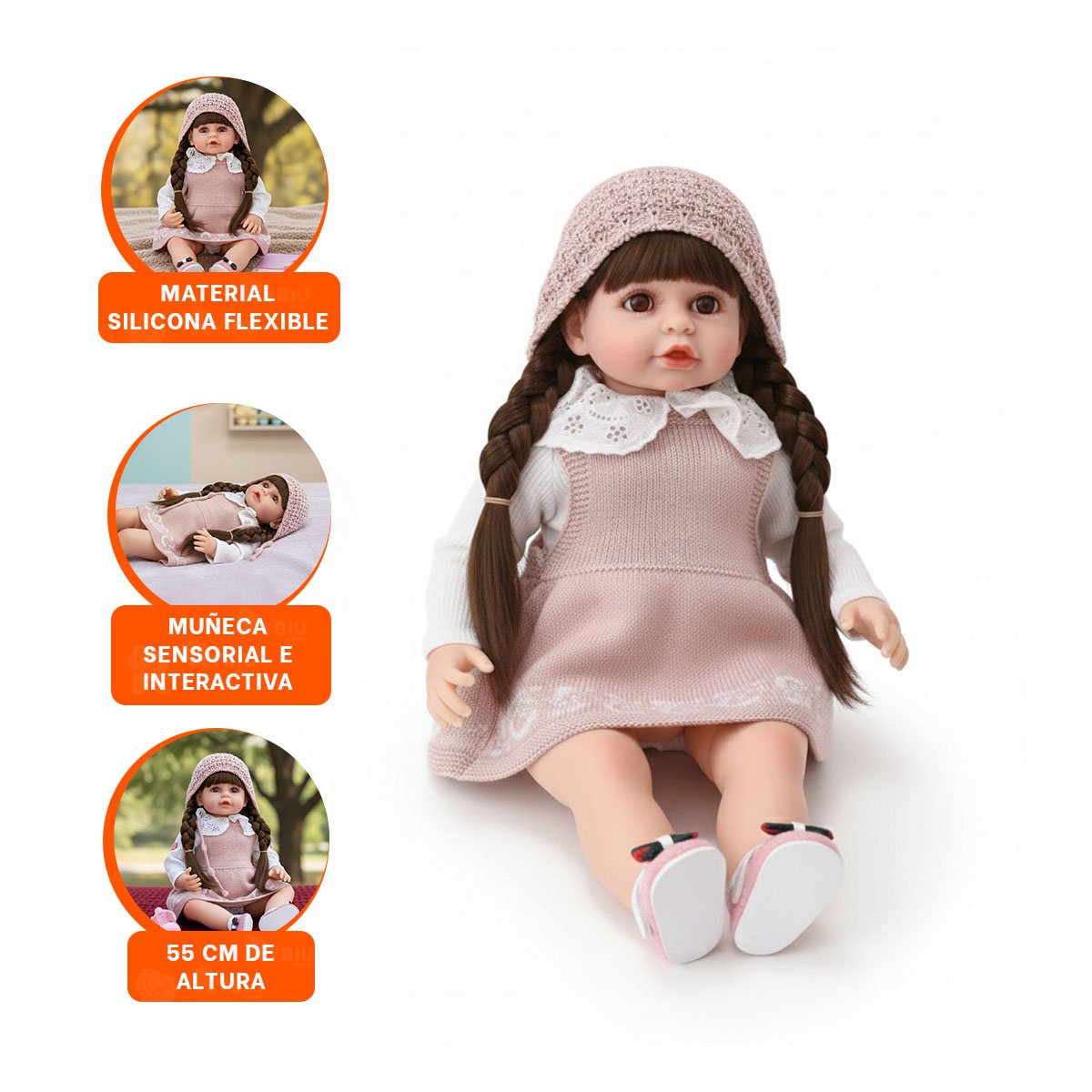 JUGUETE YESSY ENFOCADO EN JUEGO SIMBOLICO CON VESTIDO TEJIDO ROSADO Y GORRO - 3