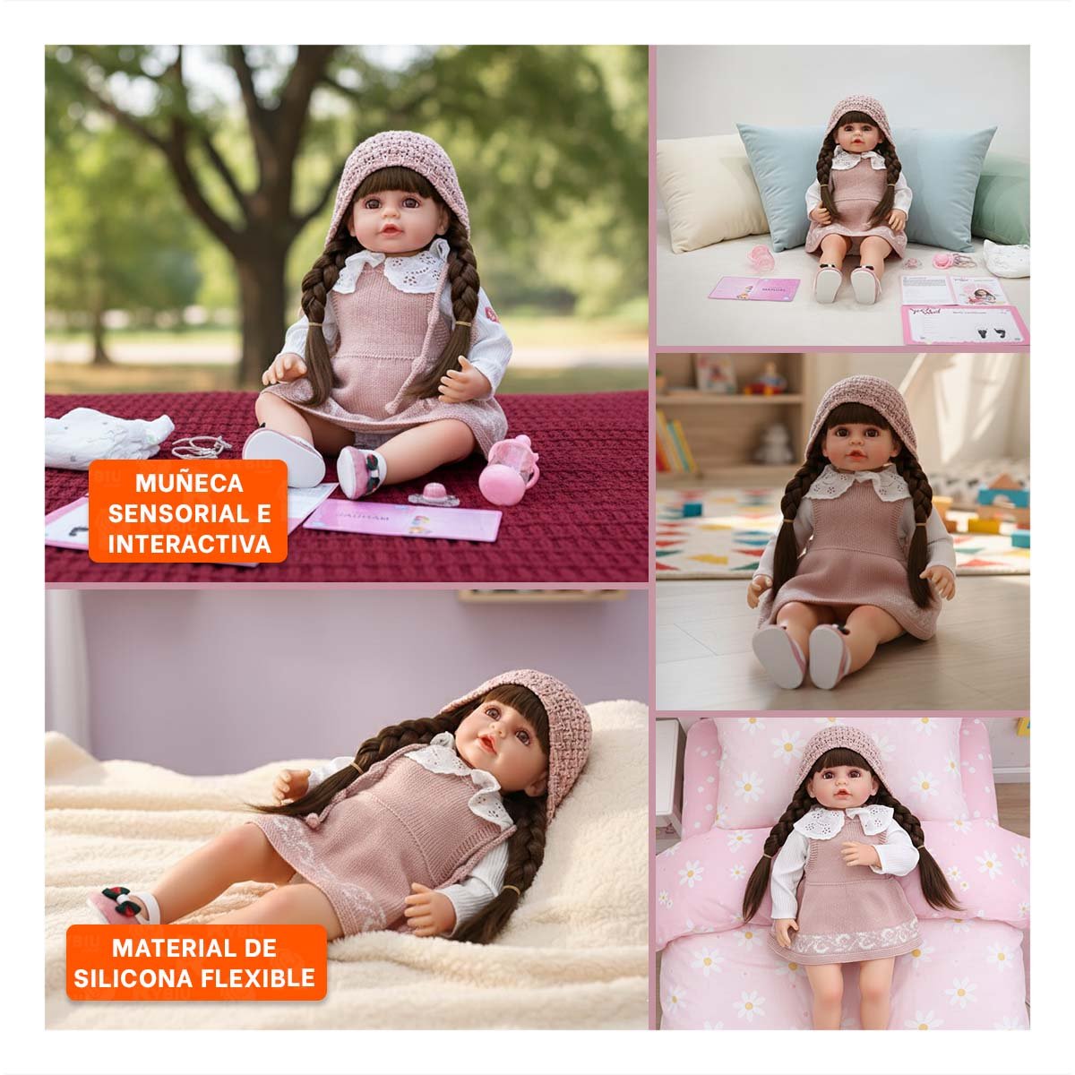 JUGUETE YESSY ENFOCADO EN JUEGO SIMBOLICO CON VESTIDO TEJIDO ROSADO Y GORRO - 5