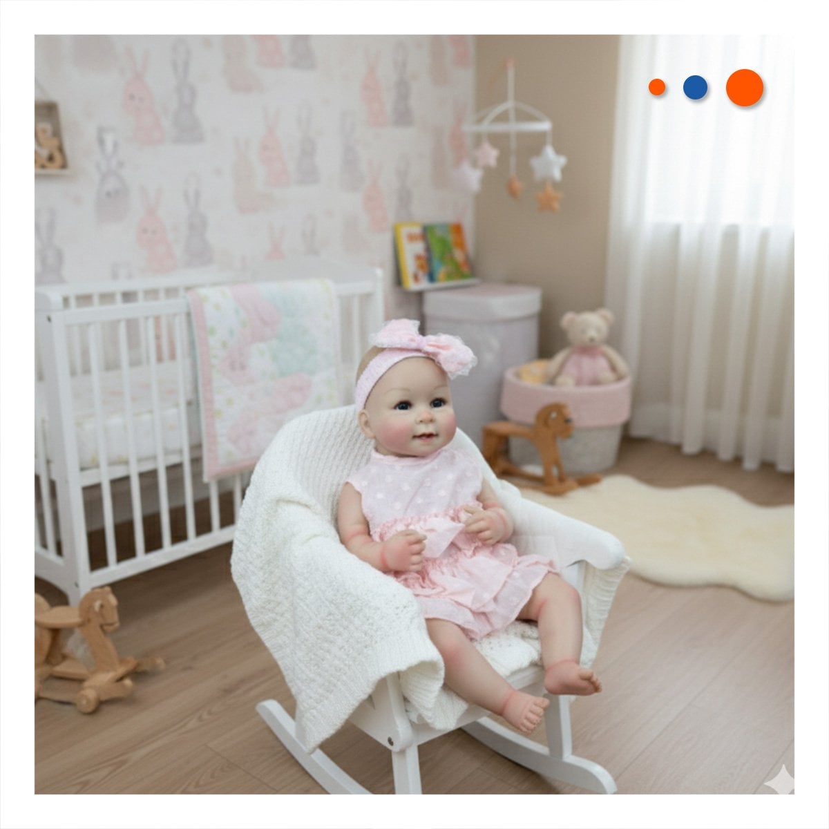 FIGURA INFANTIL REALISTA CON VESTIDO ROSADO VUELOS Y VINCHA PUNTITOS TEXTURA SUAVE - 2