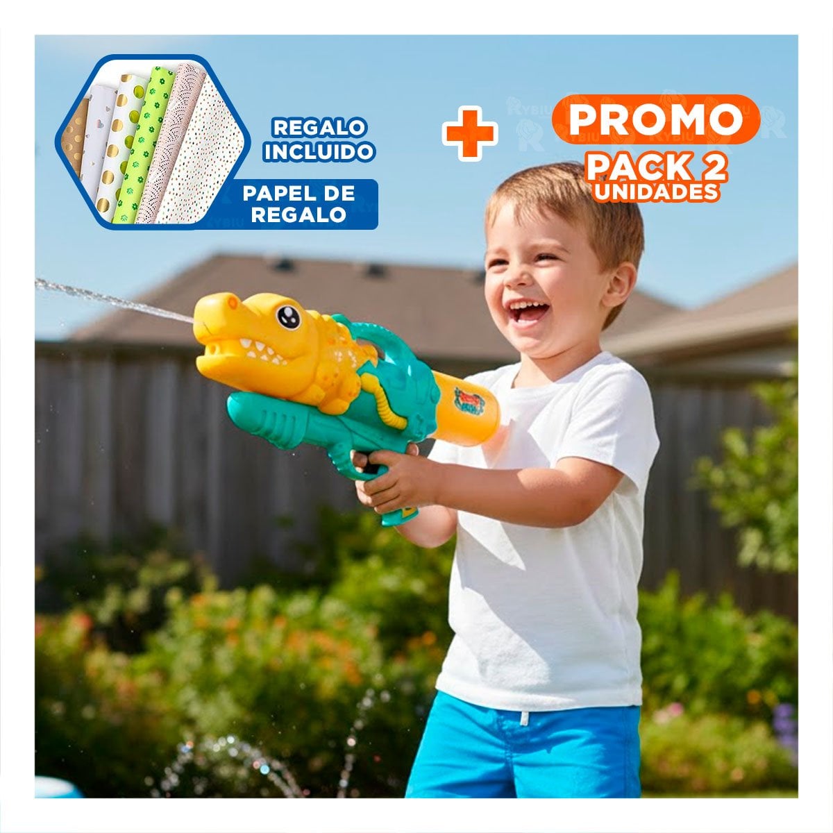 PACK2 ROCIADOR DE AGUA DINOSAURIO GIGANTE PARA DIVERSION FAMILIAR EN JARDIN Y+PAPEL REGALO - 1