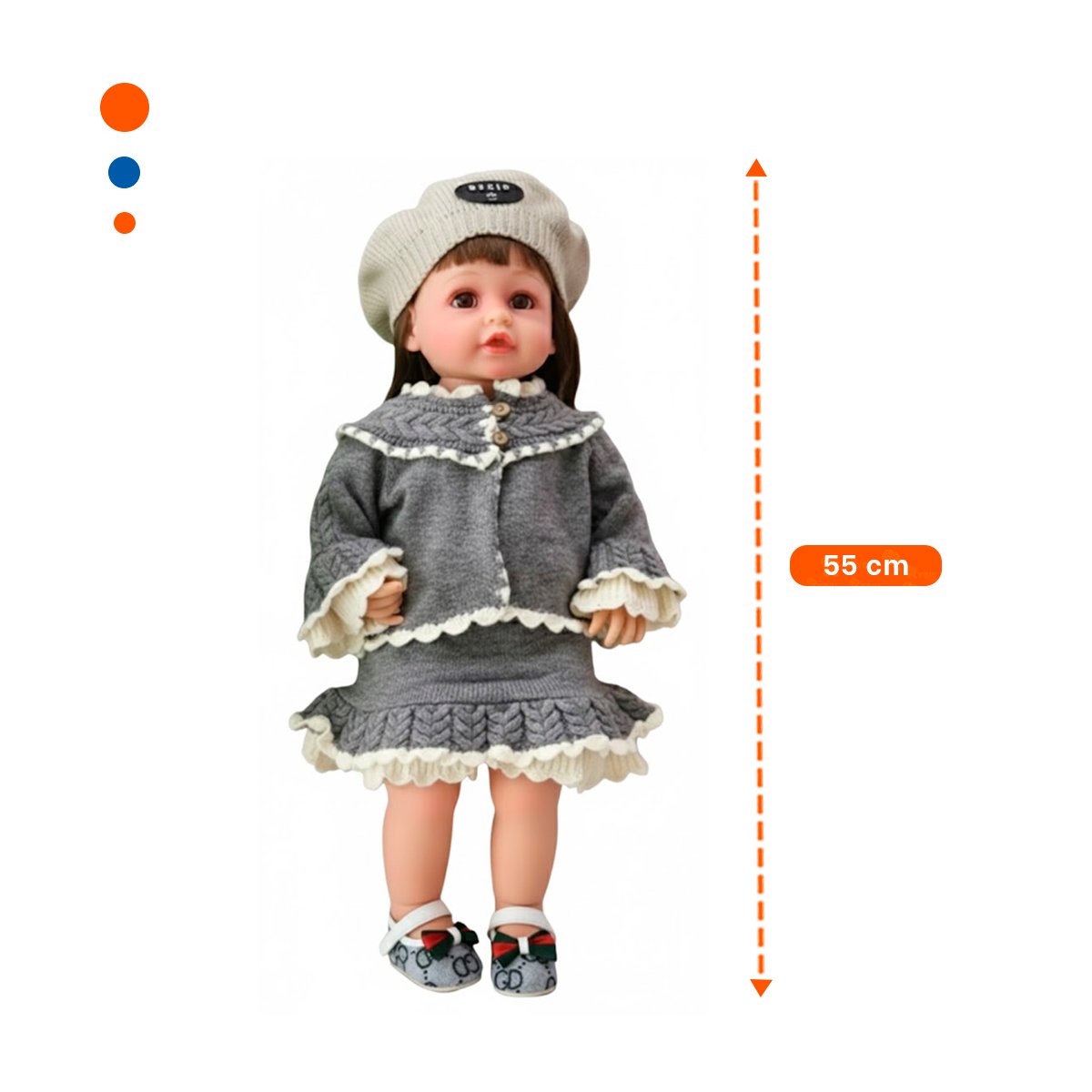 FIGURA YESSY CON CHOMPA TEJIDA PLOMO 55CM Y VESTIDO VOLANTES NINA Y+REGALO STICKER - 4