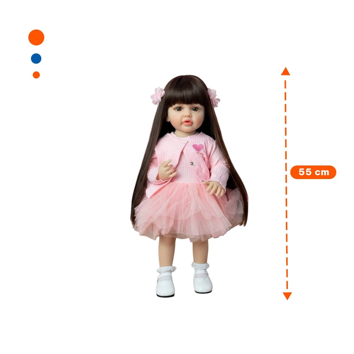 JUGUETE REAL INTELIGENTE CON VESTIDO TULL Y CHOMPA TEJIDA CORAZON ROSADO 55CM - 4