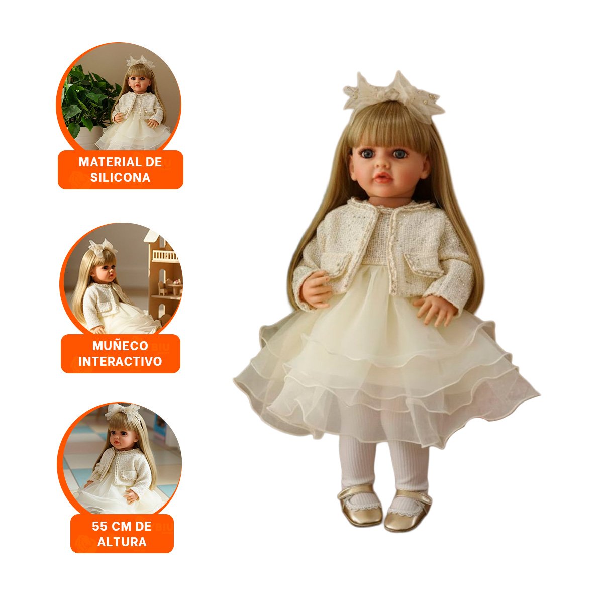 FIGURA YESSY 55CM CON VESTUARIO INFANTIL BLANCO Y ESTILO ELEGANTE - 3