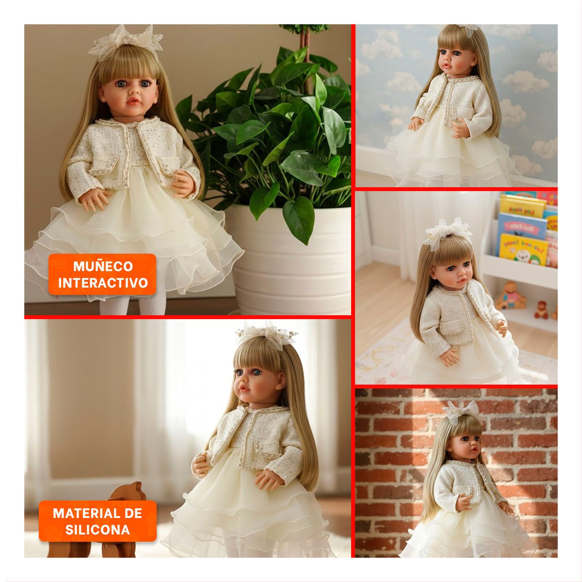 FIGURA YESSY 55CM CON VESTUARIO INFANTIL BLANCO Y ESTILO ELEGANTE - 5