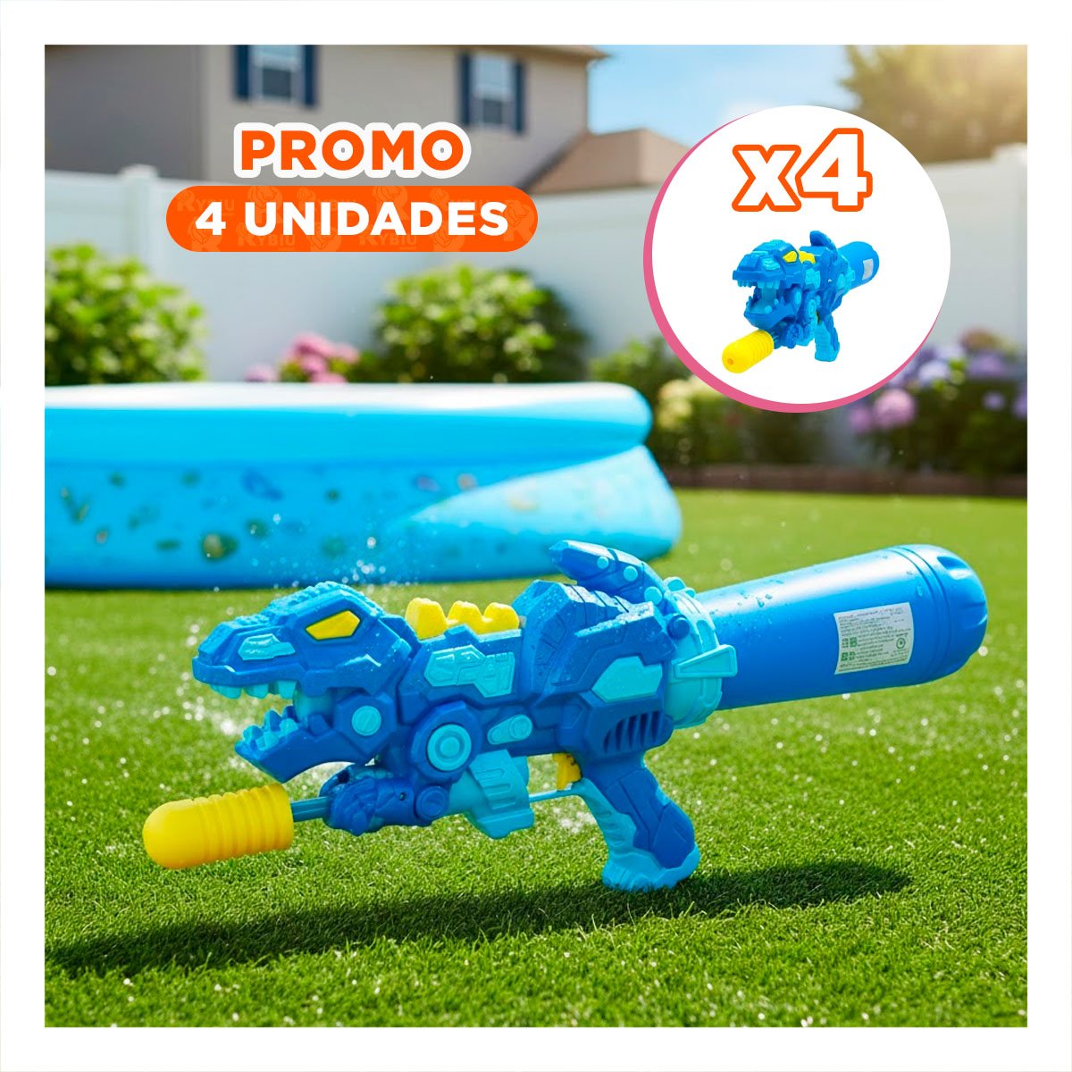 PACK4 LANZADOR DE JUEGO DINOSAURIO AZUL PARA ACTIVIDADES DE AGUA EN VERANO - 1