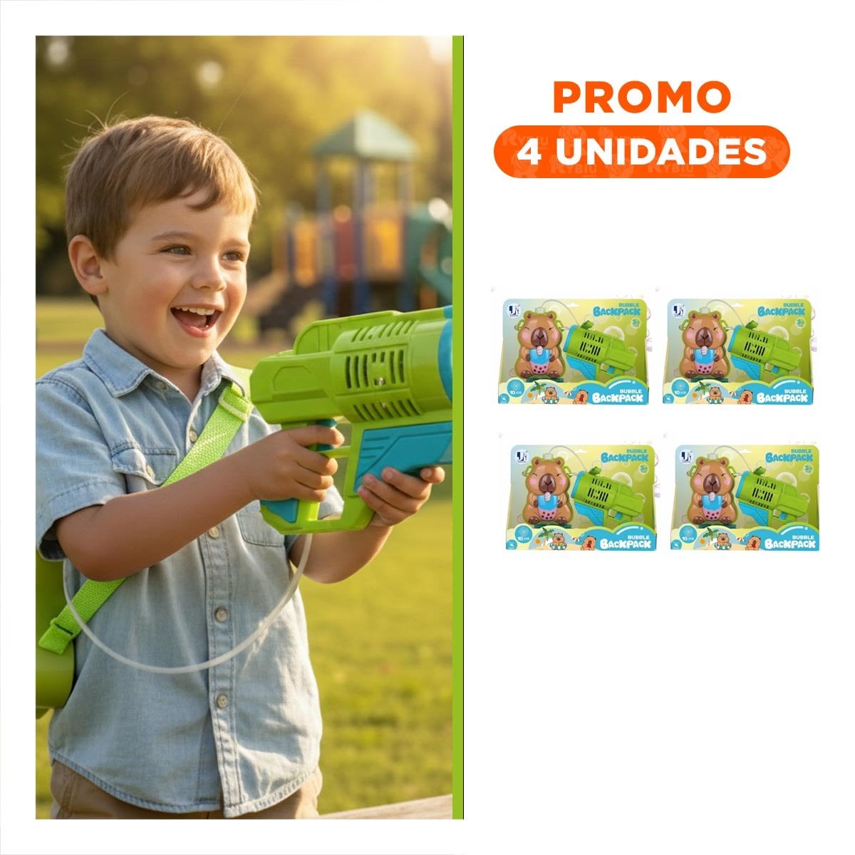 PACK4 ACCESORIO CON BURBUJAS Y MOCHILA PORTATIL FIGURA ANIMAL VERDE CLARO Y+REGALO STICKER - 1