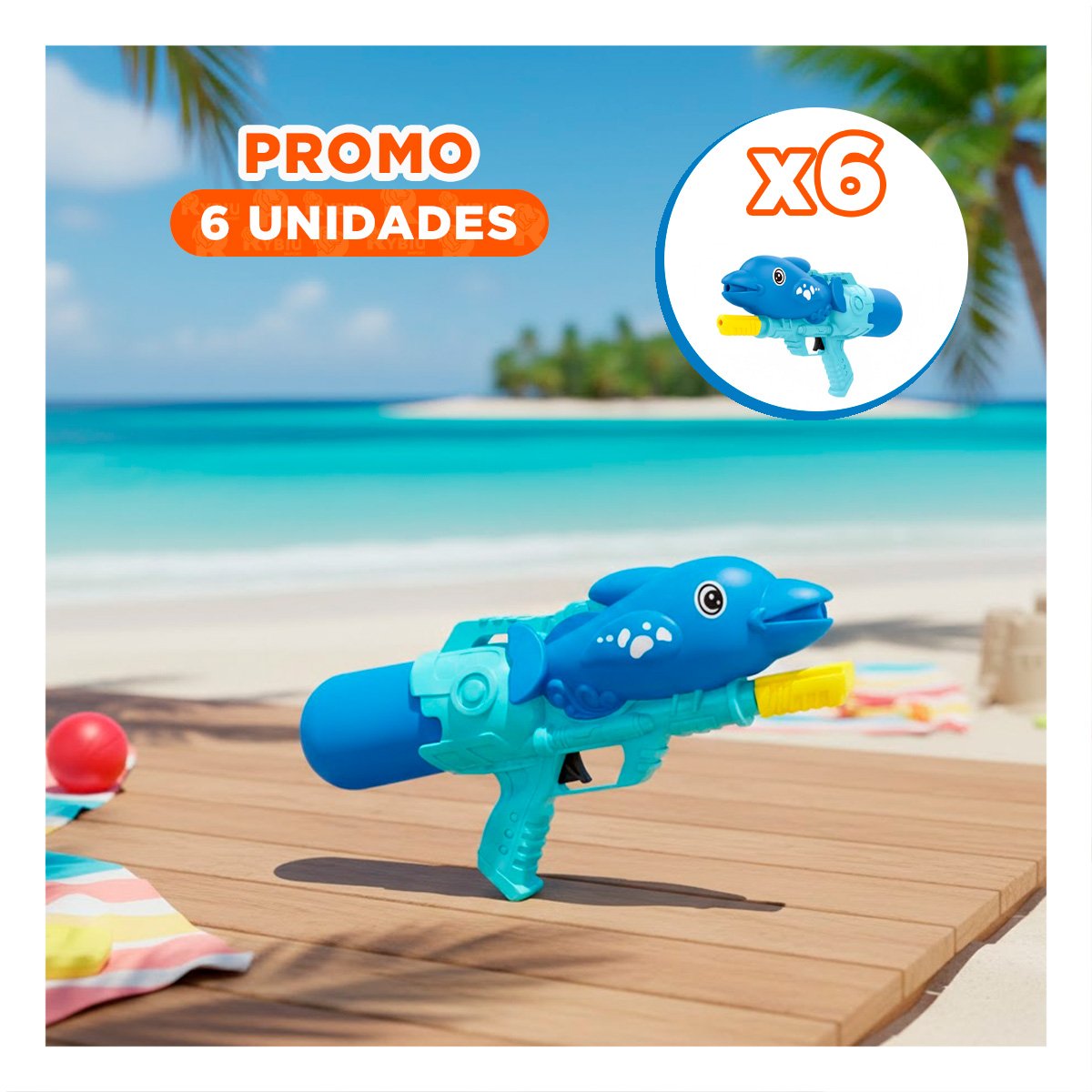 PACK6 LANZADOR DE DIVERSION ACUATICA DELFIN AZUL PARA PLAYA Y PISCINA Y+REGALO STICKER - 1